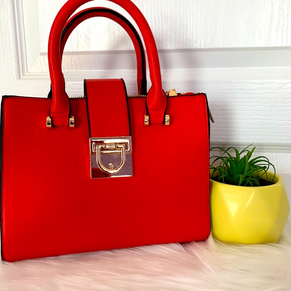 Bright Red Gold Buckle Handbag
